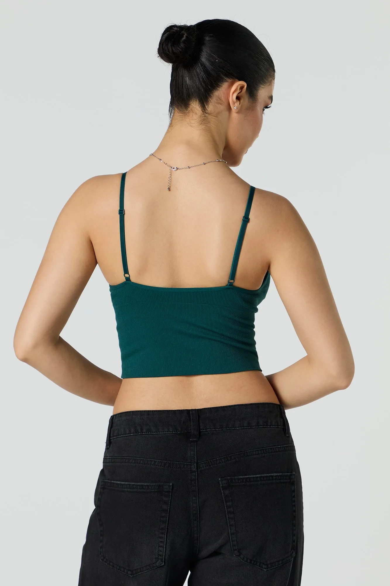 Seamless Ribbed V-Neck Cami with Built-In Bra Cups sold by Urban Planet product image thumbnail 2