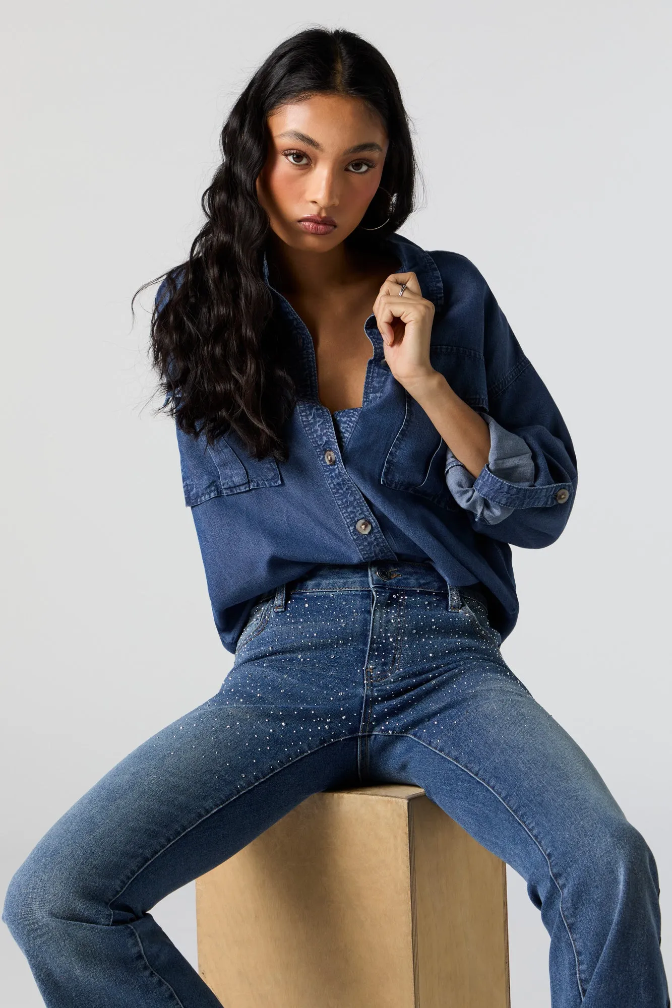 Denim Button-Up Top sold by Urban Planet product image thumbnail 4