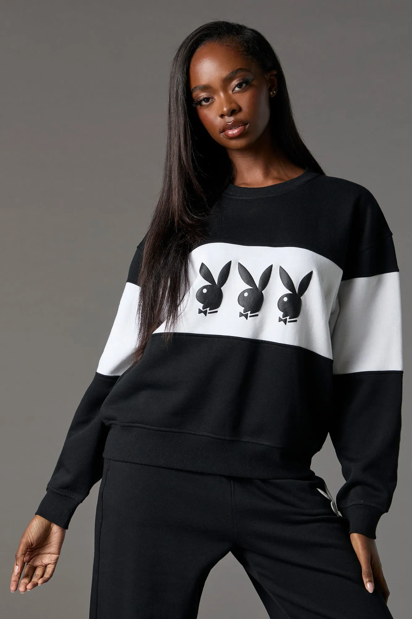 Playboy Graphic Colourblock Fleece Sweatshirt sold by Urban Planet product image thumbnail 4