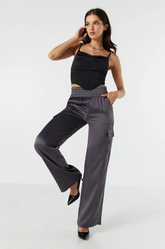 Satin Wide Leg Cargo Pant sold by Urban Planet