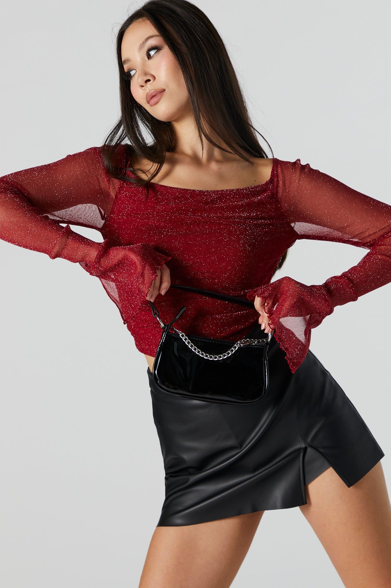 Sparkle Red Mesh Long Sleeve Top sold by Urban Planet product image thumbnail 2