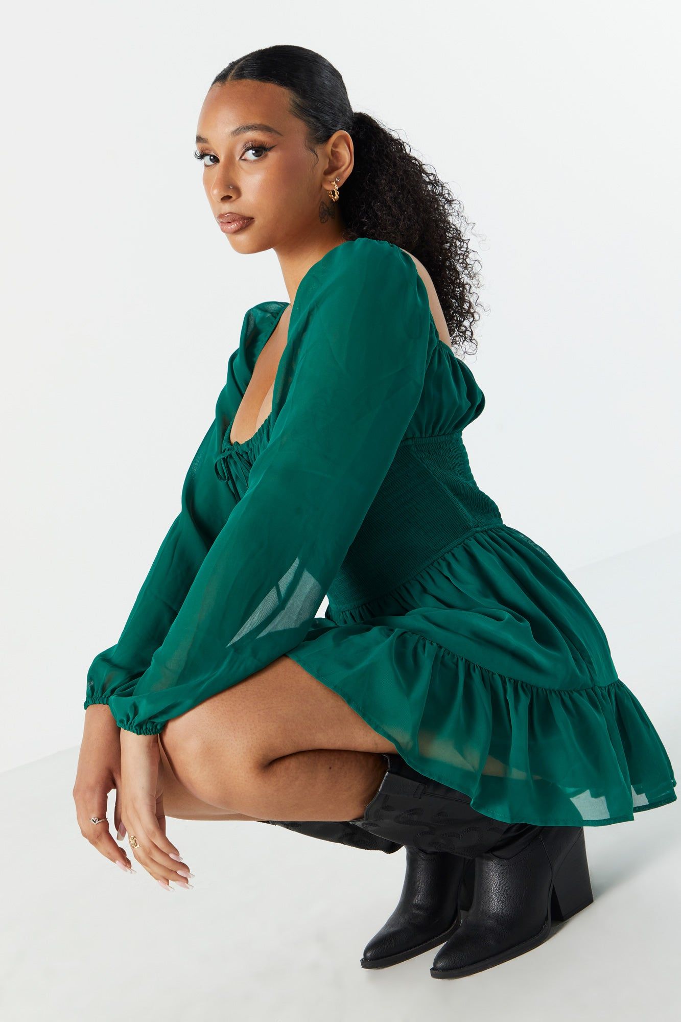 Chiffon Milkmaid Long Sleeve Dress sold by Urban Planet product image thumbnail 4