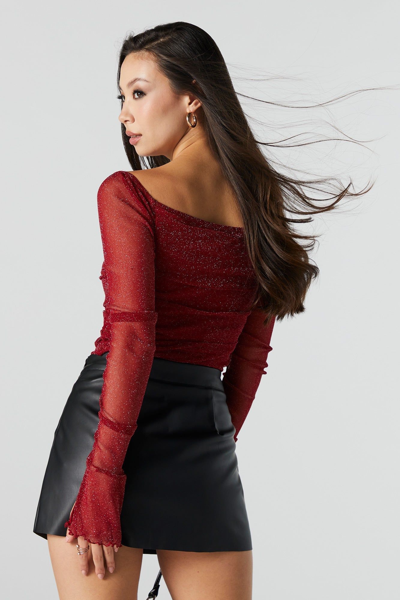 Sparkle Red Mesh Long Sleeve Top sold by Urban Planet product image thumbnail 3