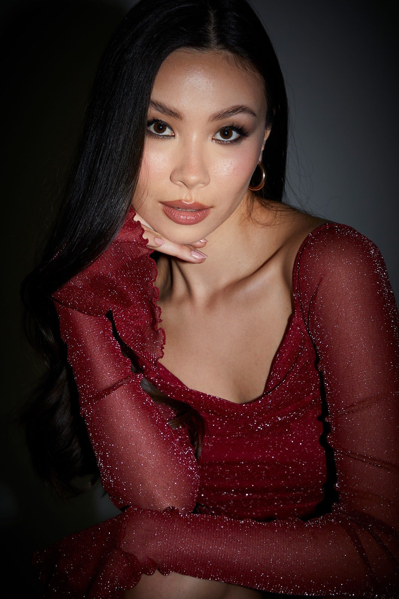 Sparkle Red Mesh Long Sleeve Top sold by Urban Planet