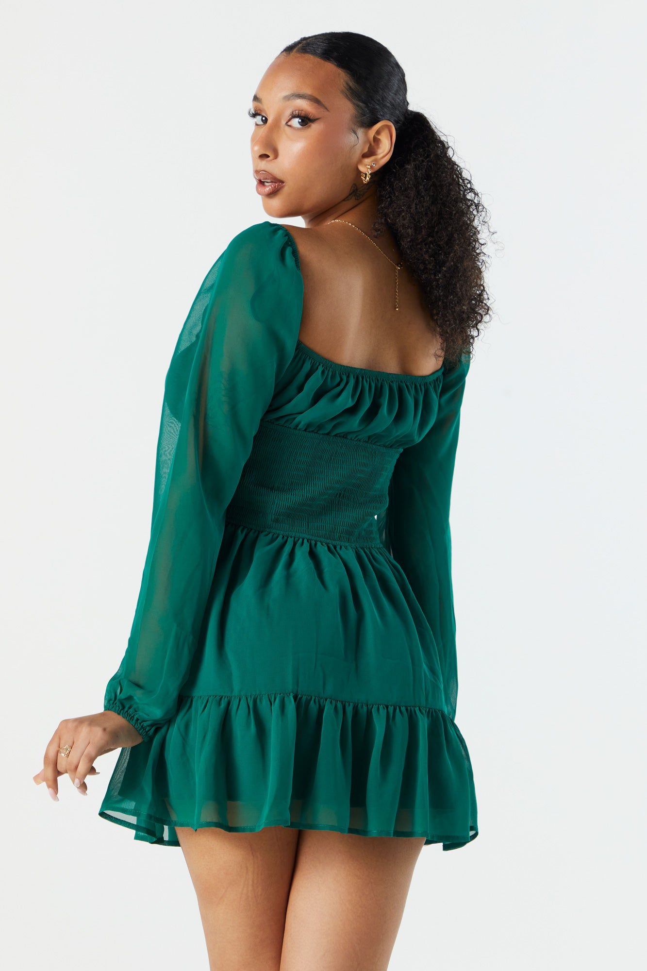 Chiffon Milkmaid Long Sleeve Dress sold by Urban Planet product image thumbnail 2