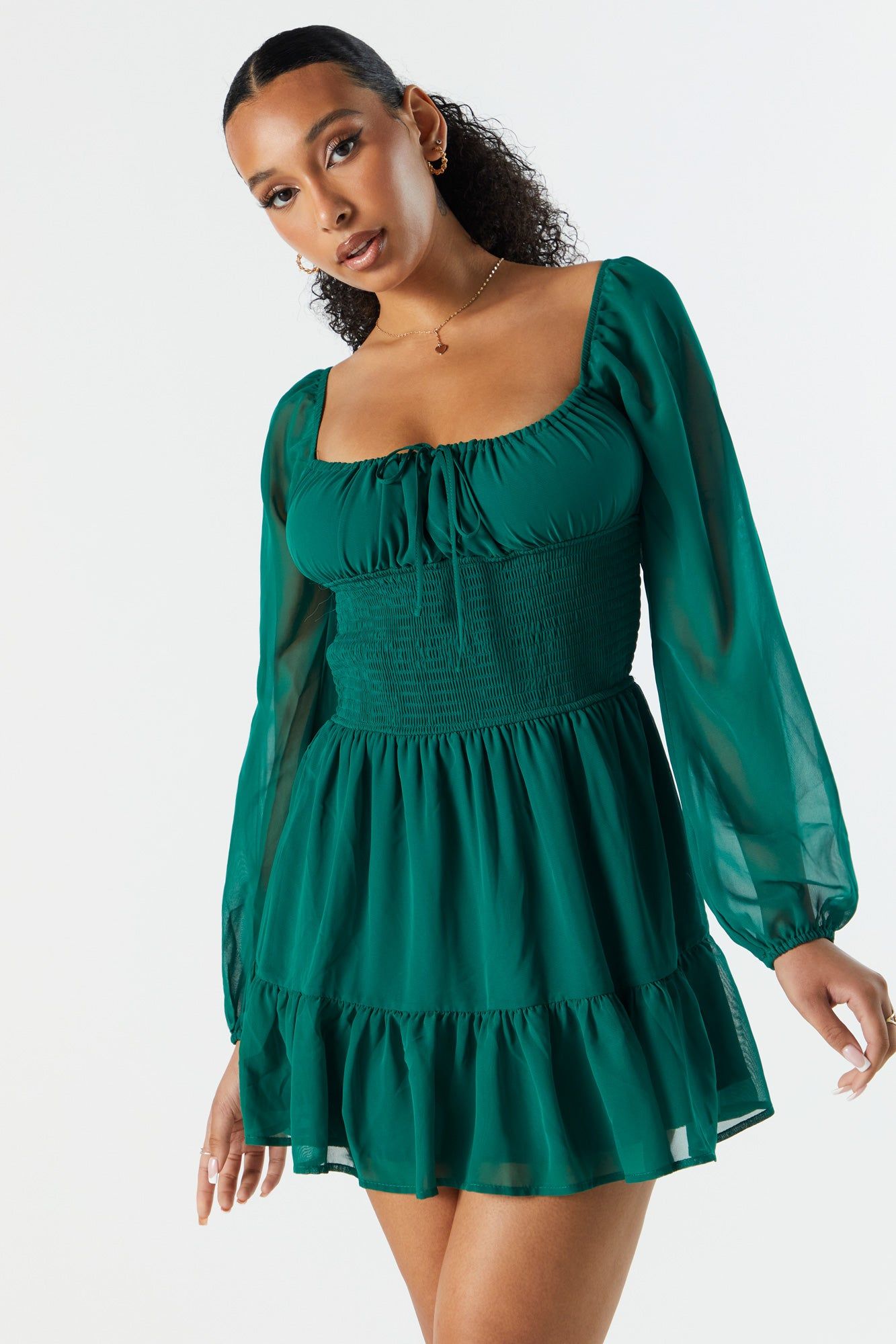 Chiffon Milkmaid Long Sleeve Dress sold by Urban Planet