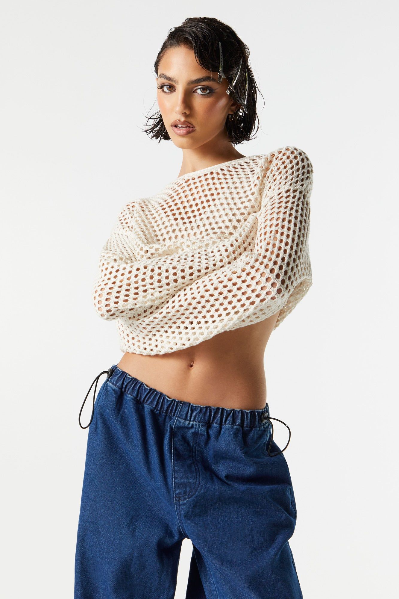 Wide Knit Long Sleeve Crop Top sold by Urban Planet