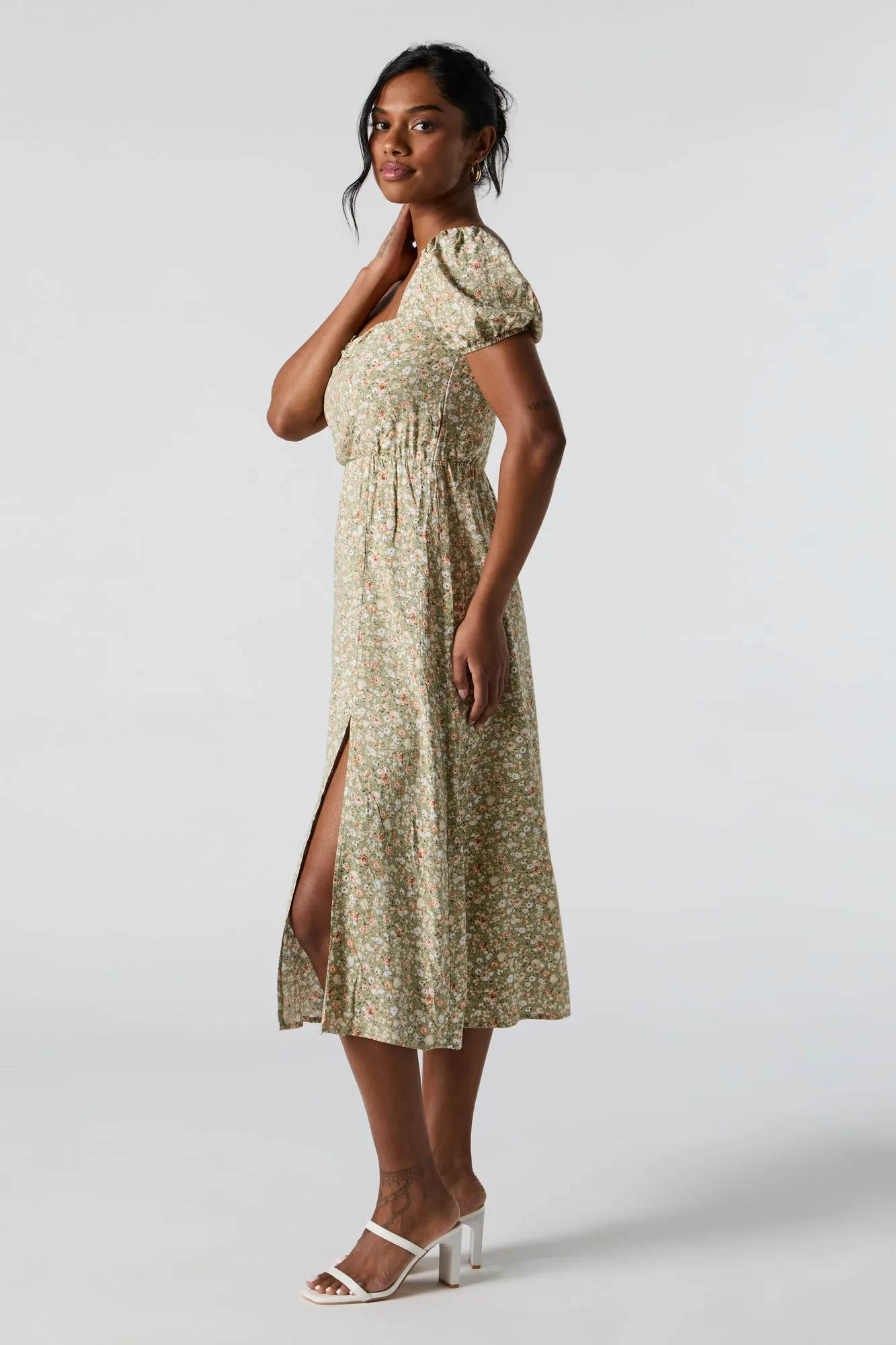 Floral Sweetheart Puff Sleeve Midi Dress sold by Urban Planet product image thumbnail 2