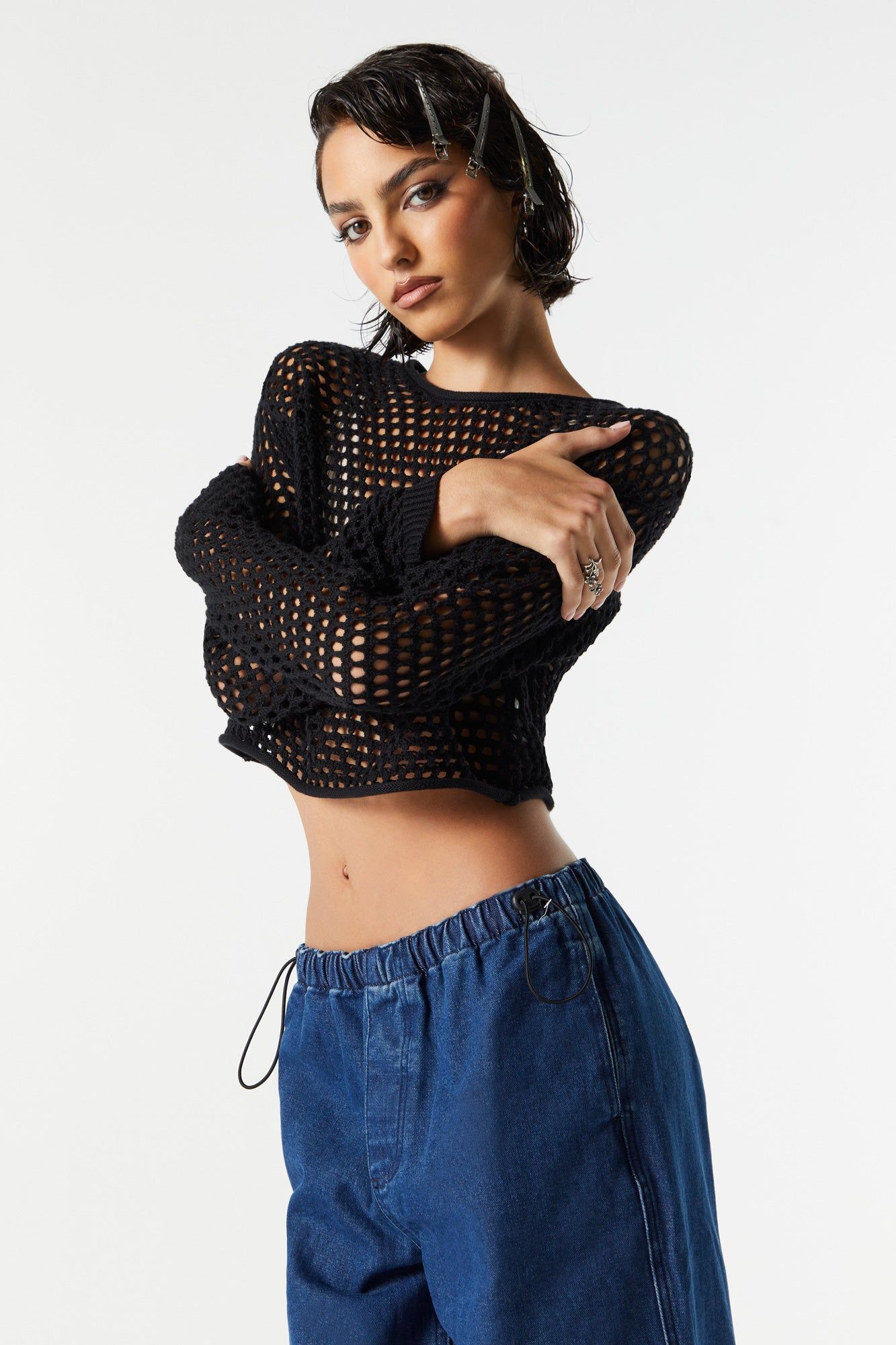 Wide Knit Long Sleeve Crop Top sold by Urban Planet product image thumbnail 4