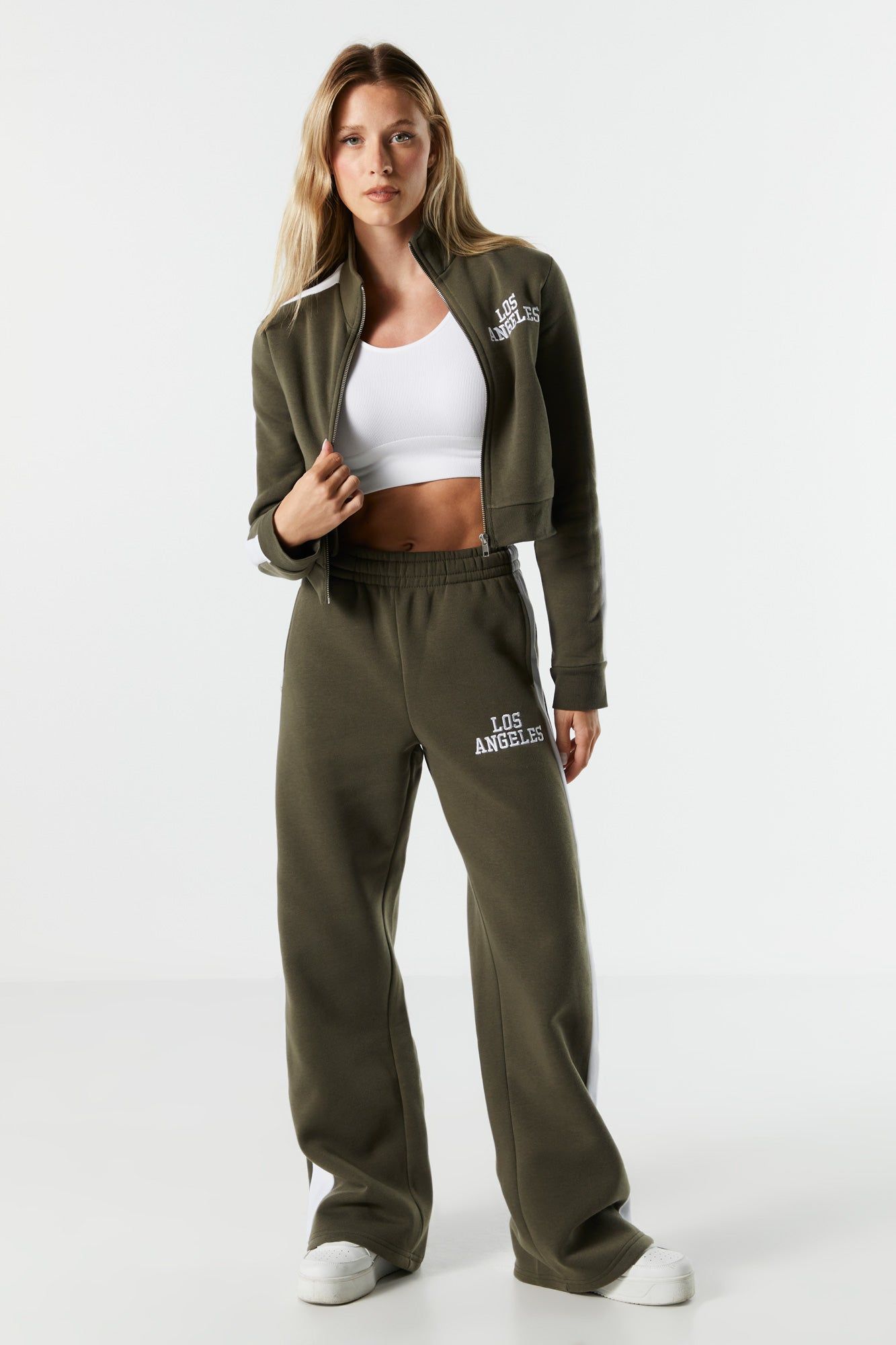 LA Embroidered Fleece Wide Leg Track Pant sold by Urban Planet