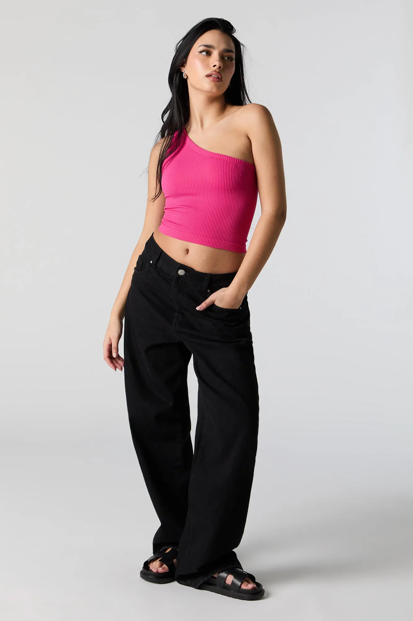 Seamless Ribbed One Shoulder Tank sold by Urban Planet product image thumbnail 3