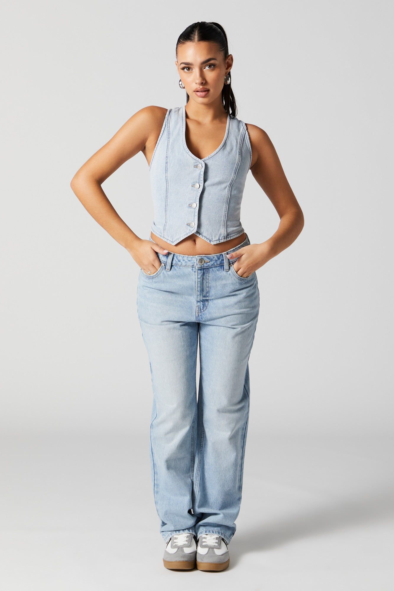 Light Wash Denim Button-Up Vest sold by Urban Planet product image thumbnail 3