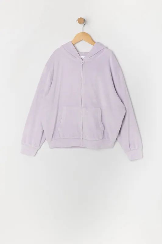 Girls Velour Oversized Zip-Up Hoodie sold by Urban Planet