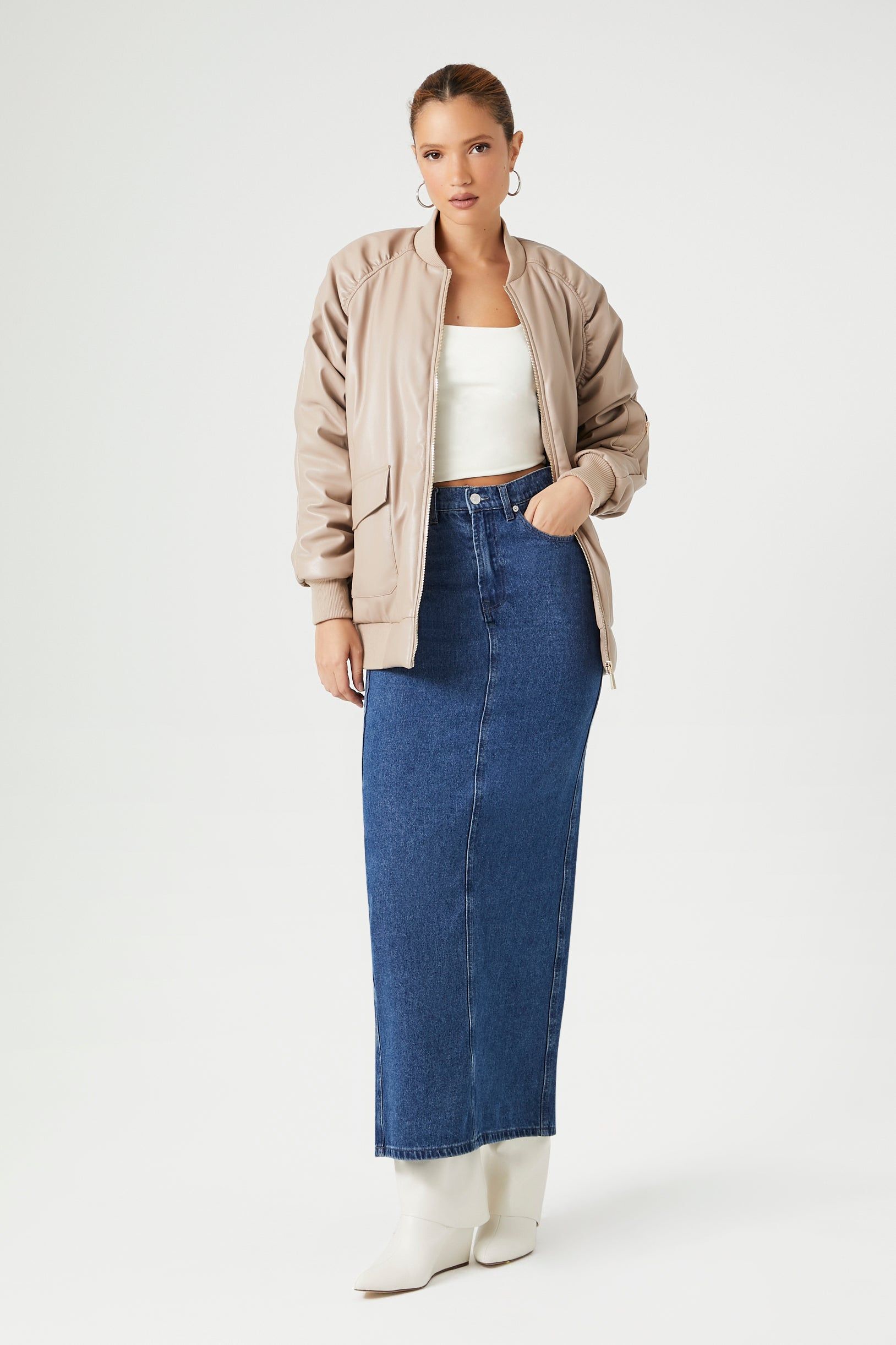 Faux Leather Ruched Bomber Jacket sold by Urban Planet product image thumbnail 4