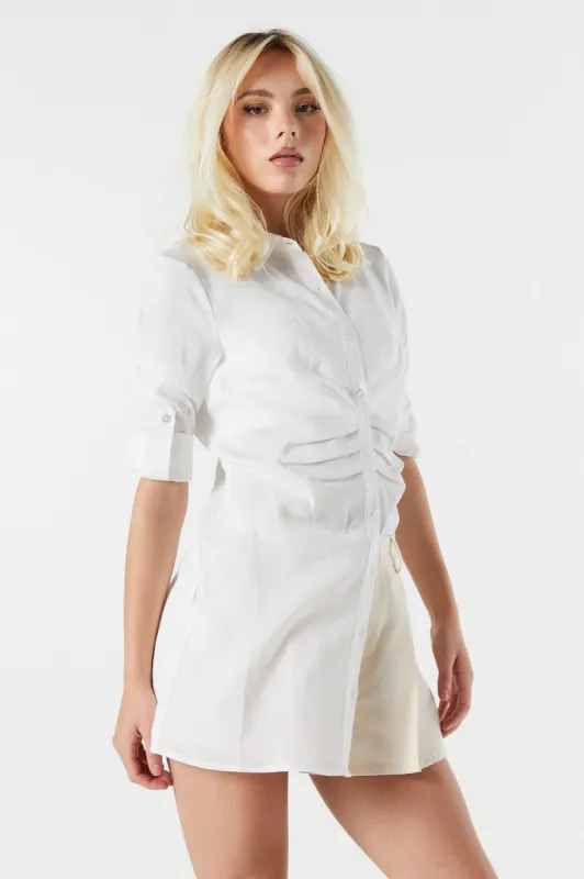 Rolled Sleeve Button-Up Top sold by Urban Planet