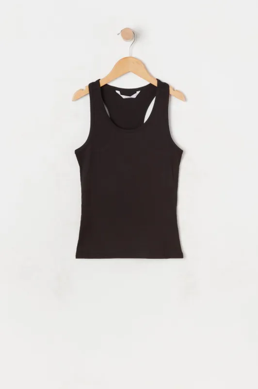Girls Black Ribbed Racerback Tank sold by Urban Planet