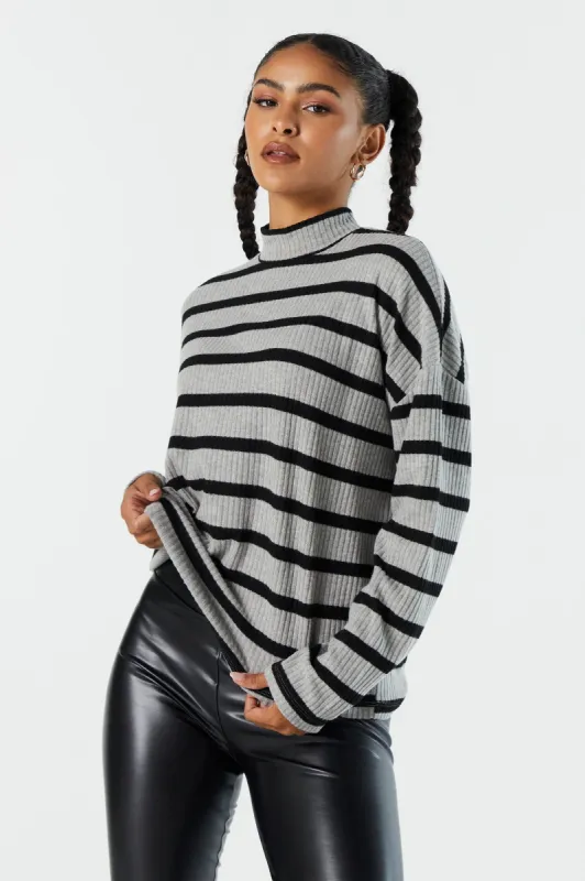 Striped Ribbed Mock Neck Sweater sold by Urban Planet