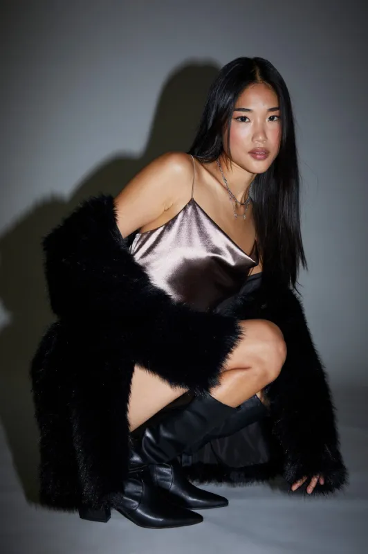 Brown Satin Cowl Neck Bodysuit sold by Urban Planet