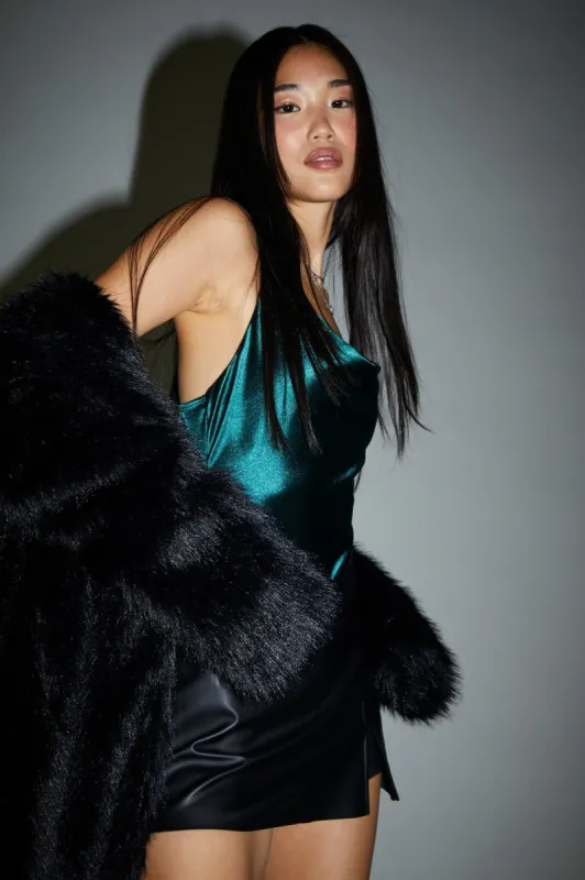 Green Satin Cowl Neck Bodysuit sold by Urban Planet