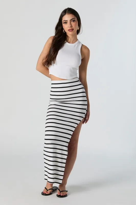 Jupe maxi profilée côtelée rayée avec fente sold by Urban Planet