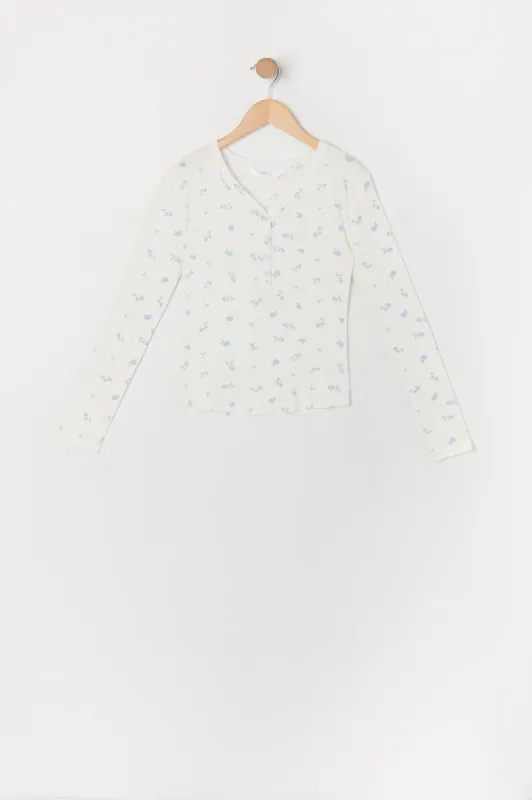 Girls Henley Floral Long Sleeve Top sold by Urban Planet