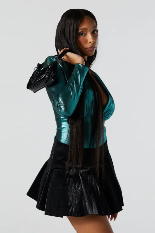 Metallic Deep V-Neck Green Bodysuit sold by Urban Planet