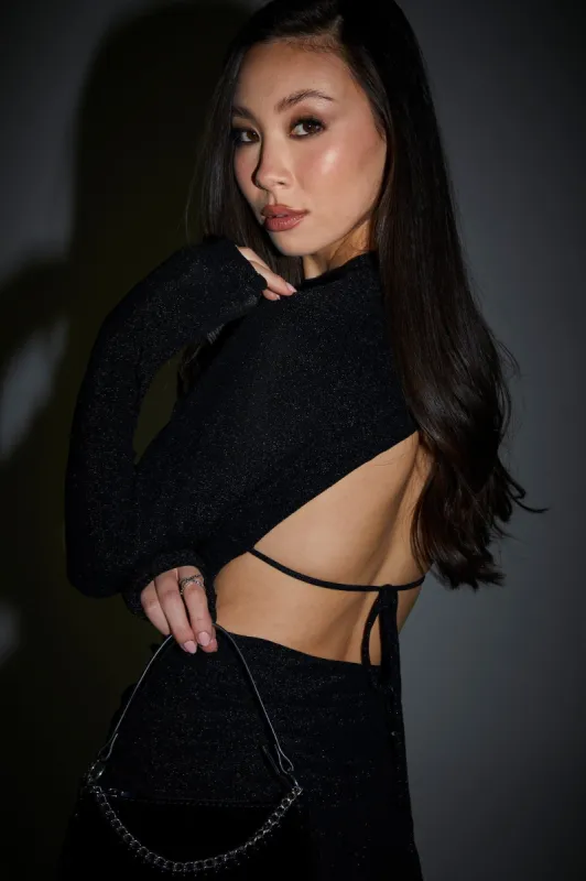Black Sparkle Ruched Long Sleeve Midi Dress sold by Urban Planet