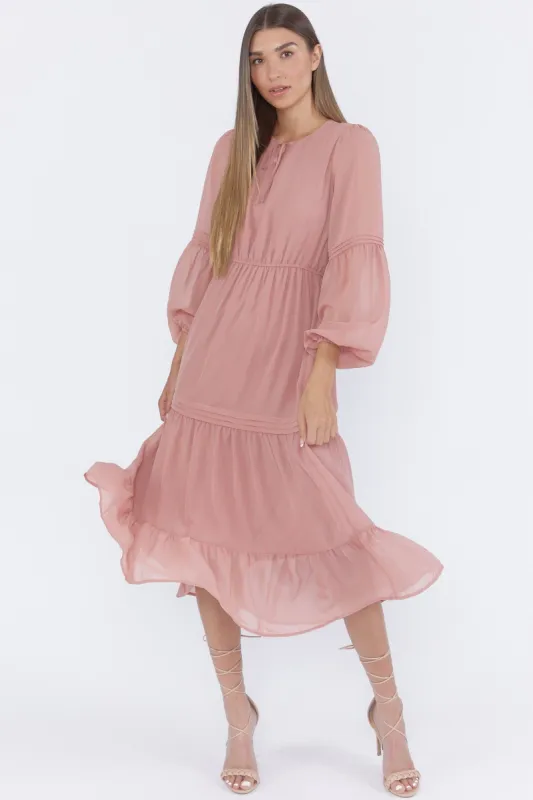Tiered Long Sleeve Milkmaid Maxi Dress sold by Urban Planet
