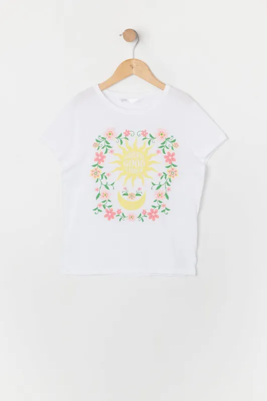 Girls Moon and Flowers Graphic T-Shirt sold by Urban Planet