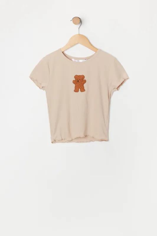 Girls Lettuce Trim Teddy Embroidered T-Shirt sold by Urban Planet