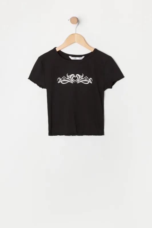 Girls Lettuce Trim Rhinestone Heart T-Shirt sold by Urban Planet