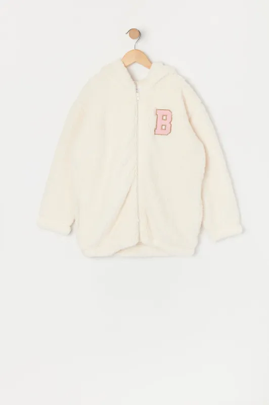 Girls Oversized B Sherpa Zip-Up Hoodie sold by Urban Planet