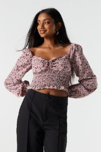 Purple Floral Smocked Milkmaid Top sold by Urban Planet