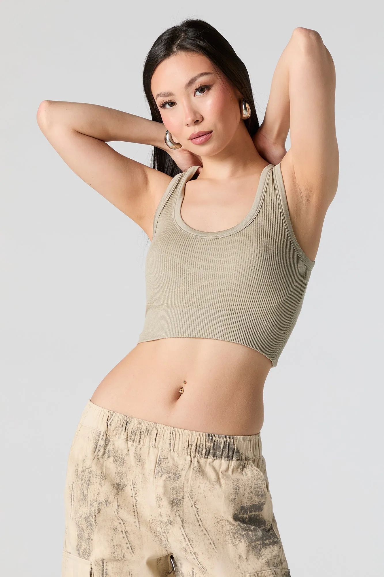 Seamless Ribbed Scoop Neck Tank with Built-In Bra Cups sold by Urban Planet