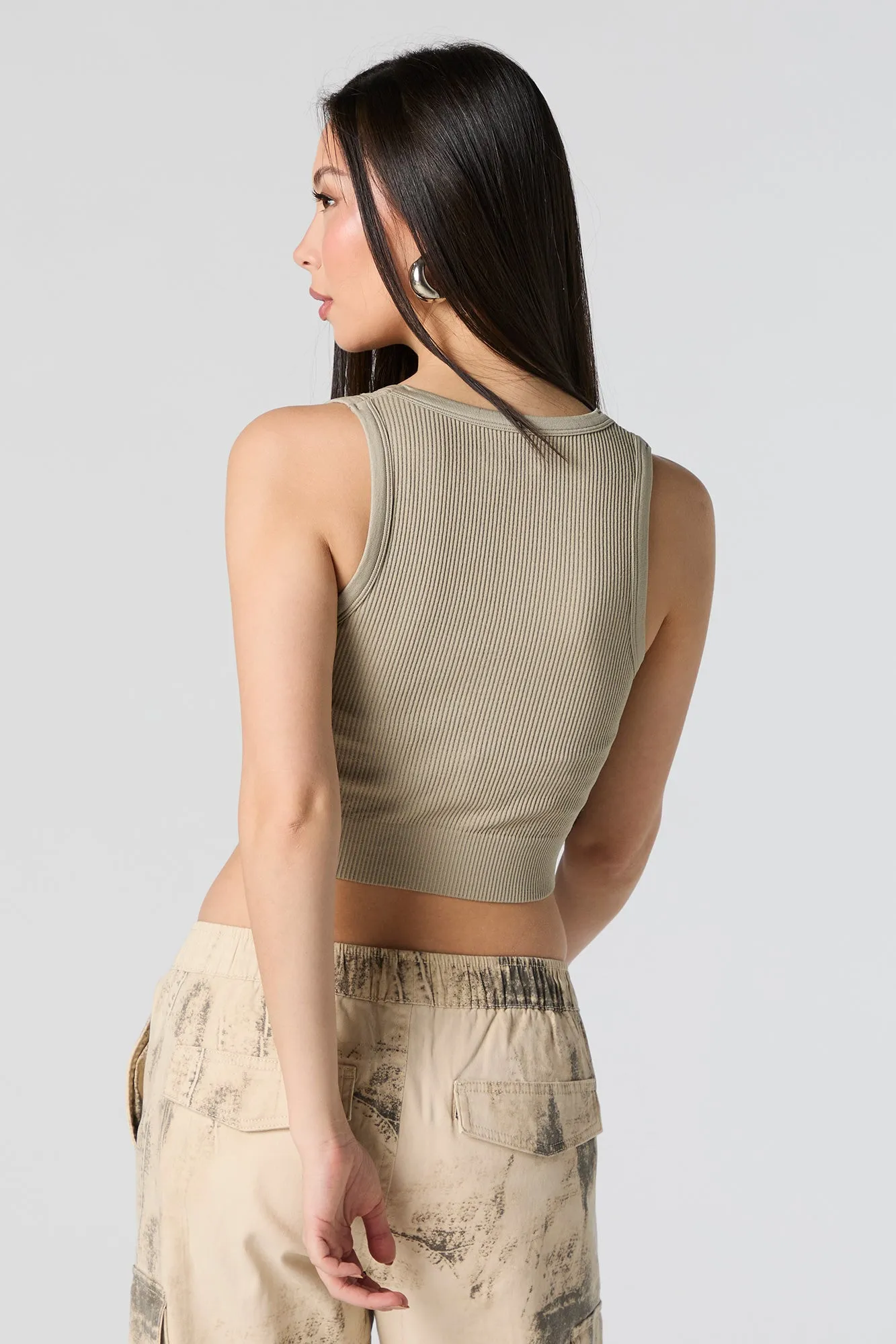 Seamless Ribbed Scoop Neck Tank with Built-In Bra Cups sold by Urban Planet product image thumbnail 2