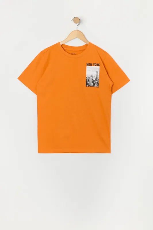 Boys Orange New York Graphic T-Shirt sold by Urban Planet