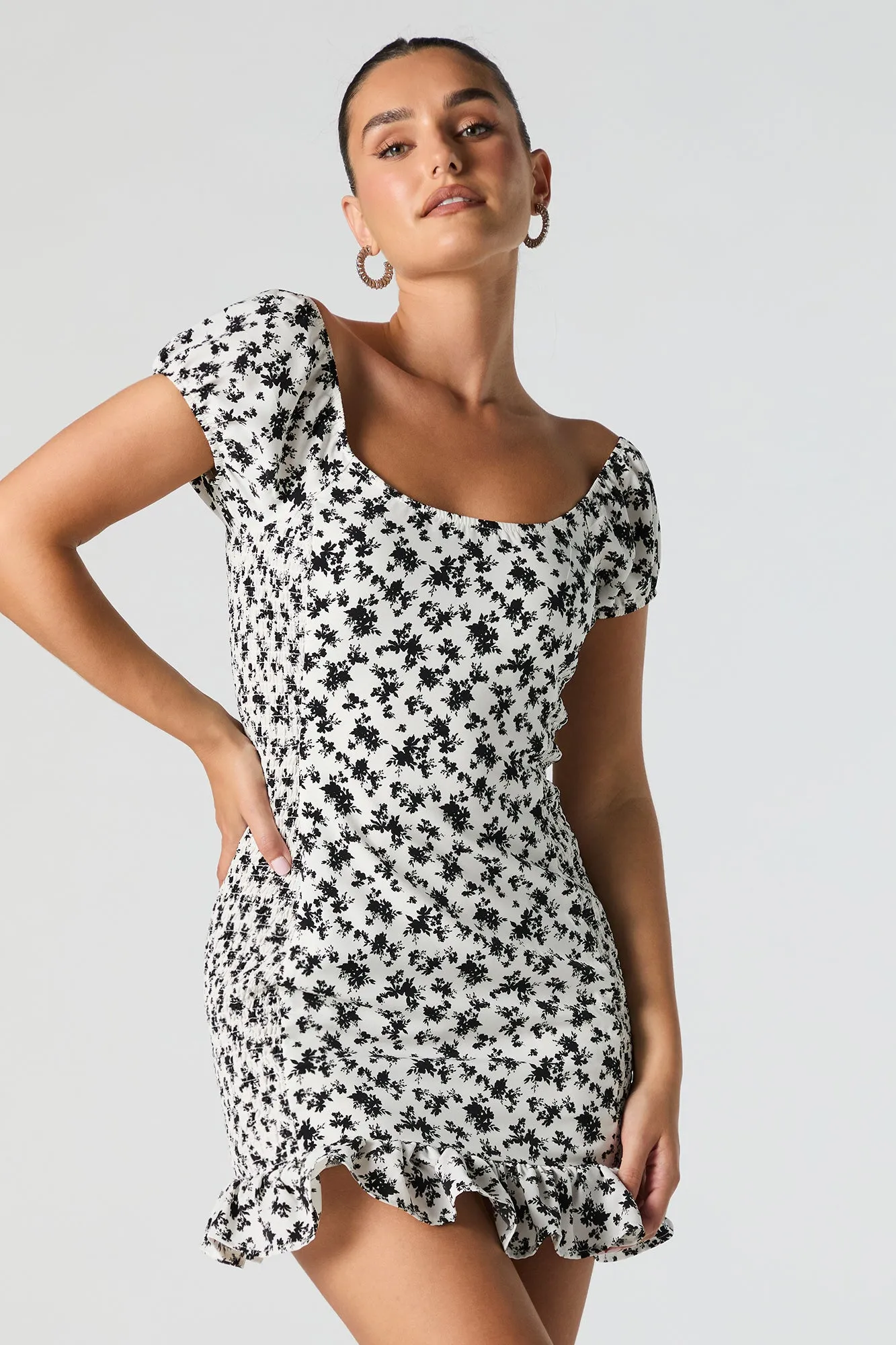 Floral Print Smocked Back Mini Dress sold by Urban Planet product image thumbnail 5