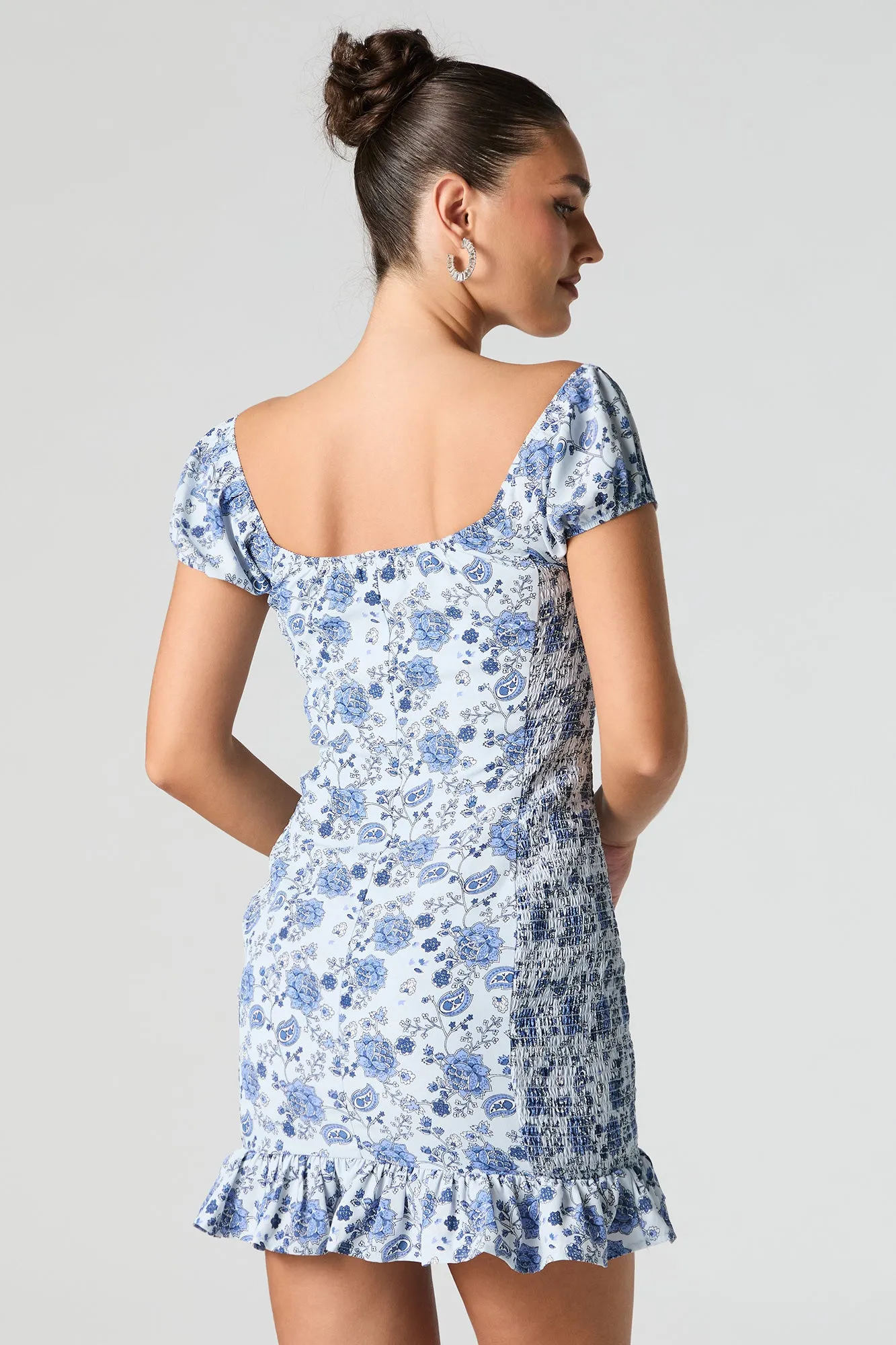 Floral Print Smocked Back Mini Dress sold by Urban Planet product image thumbnail 3