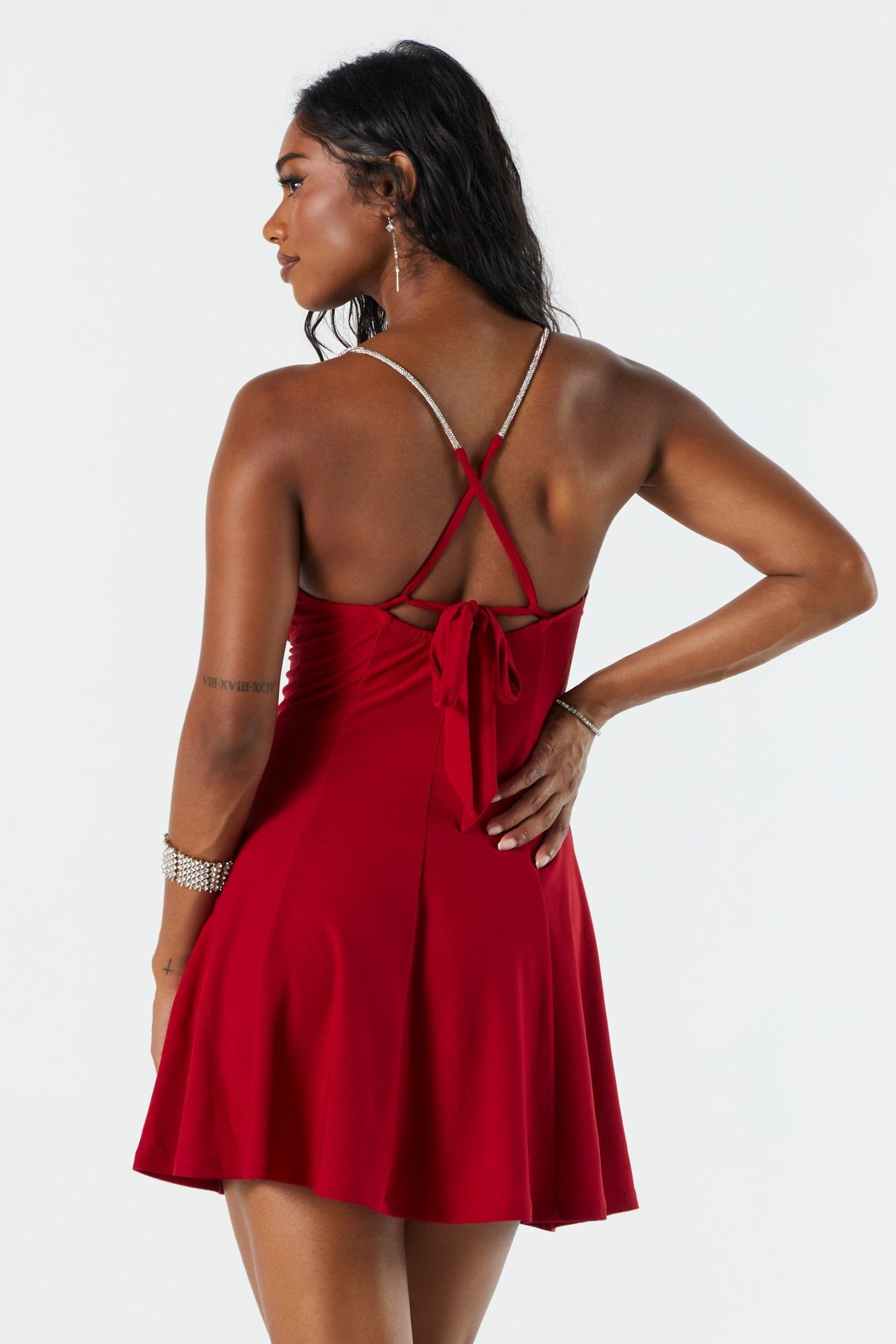 Rhinestone Strap Red Skater Dress sold by Urban Planet product image thumbnail 3