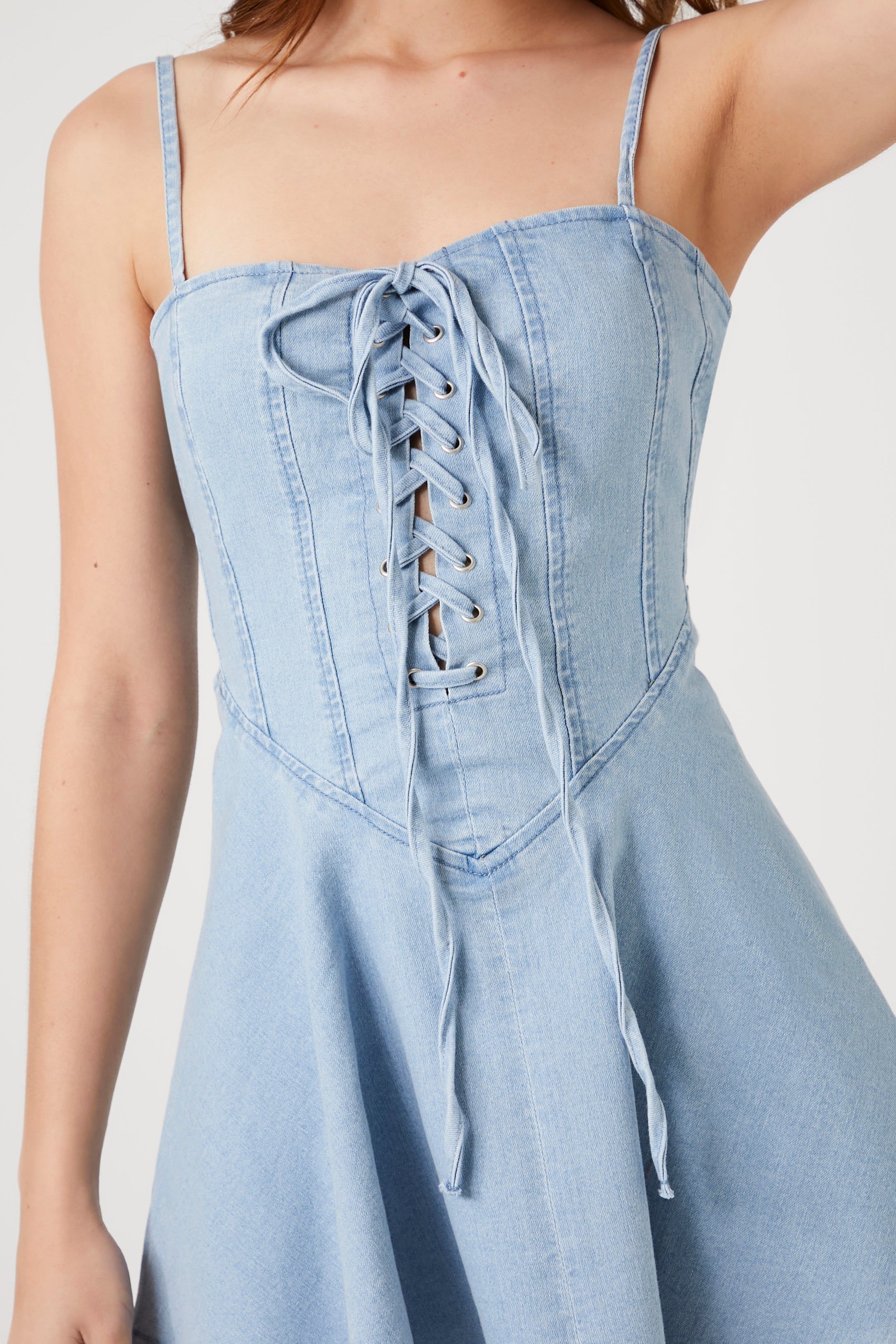 Denim Lace-Up Cami Mini Dress sold by Urban Planet product image thumbnail 4