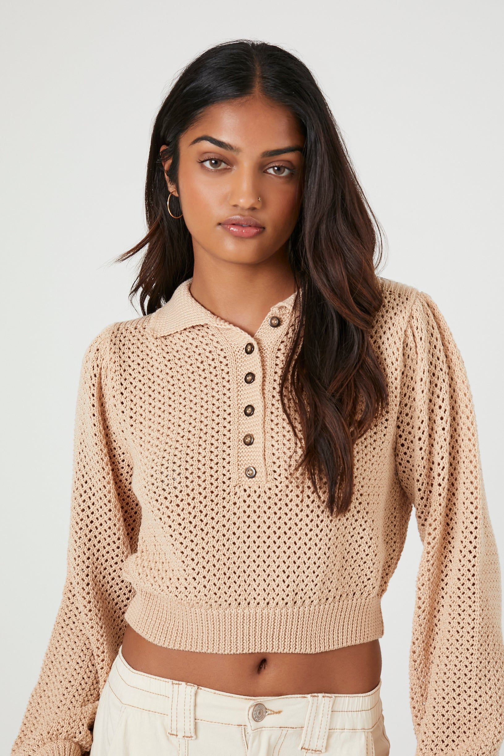 Open Knit Buttoned Sweater sold by Urban Planet