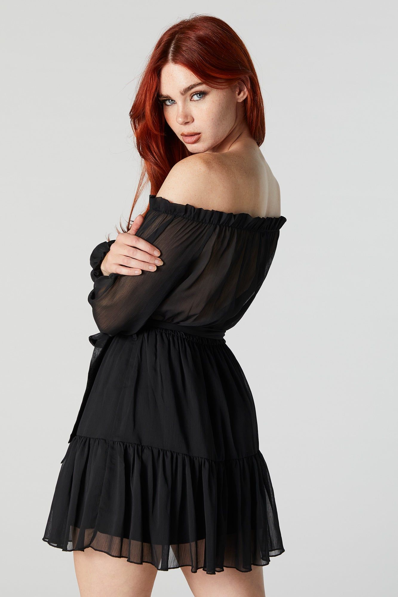 Chiffon Belted Off Shoulder Mini Dress sold by Urban Planet product image thumbnail 5