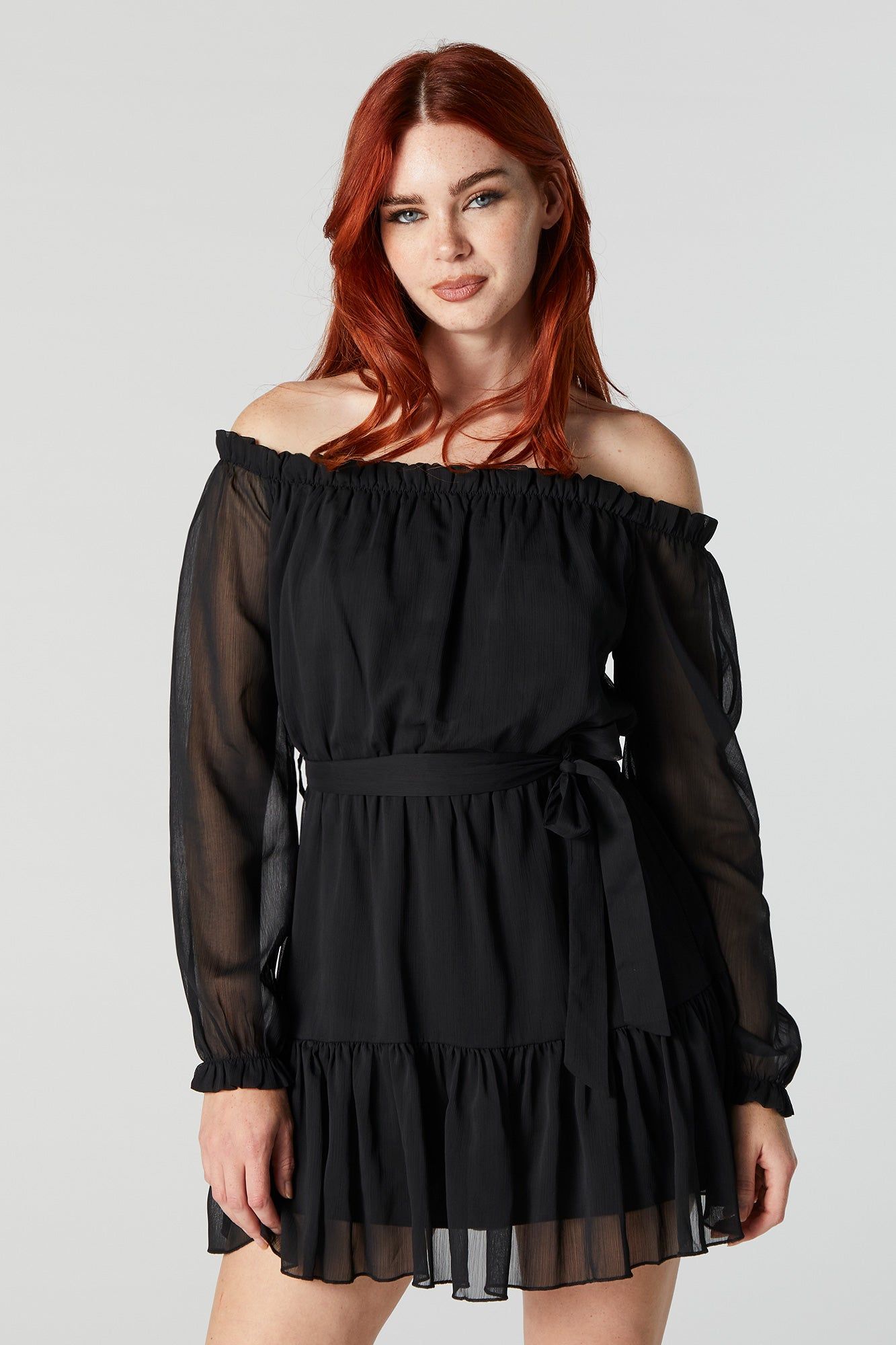 Chiffon Belted Off Shoulder Mini Dress sold by Urban Planet product image thumbnail 4