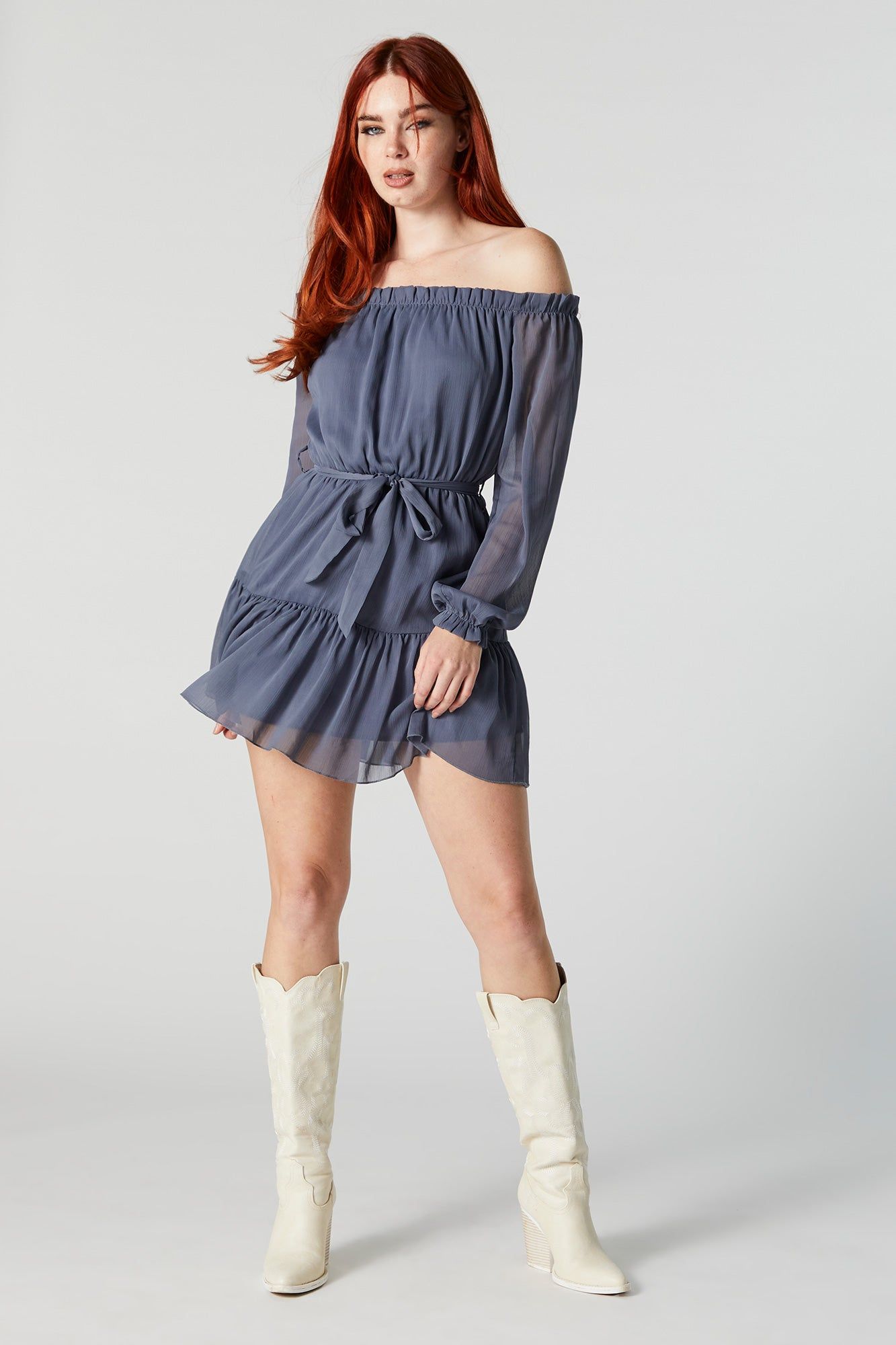 Chiffon Belted Off Shoulder Mini Dress sold by Urban Planet product image thumbnail 3