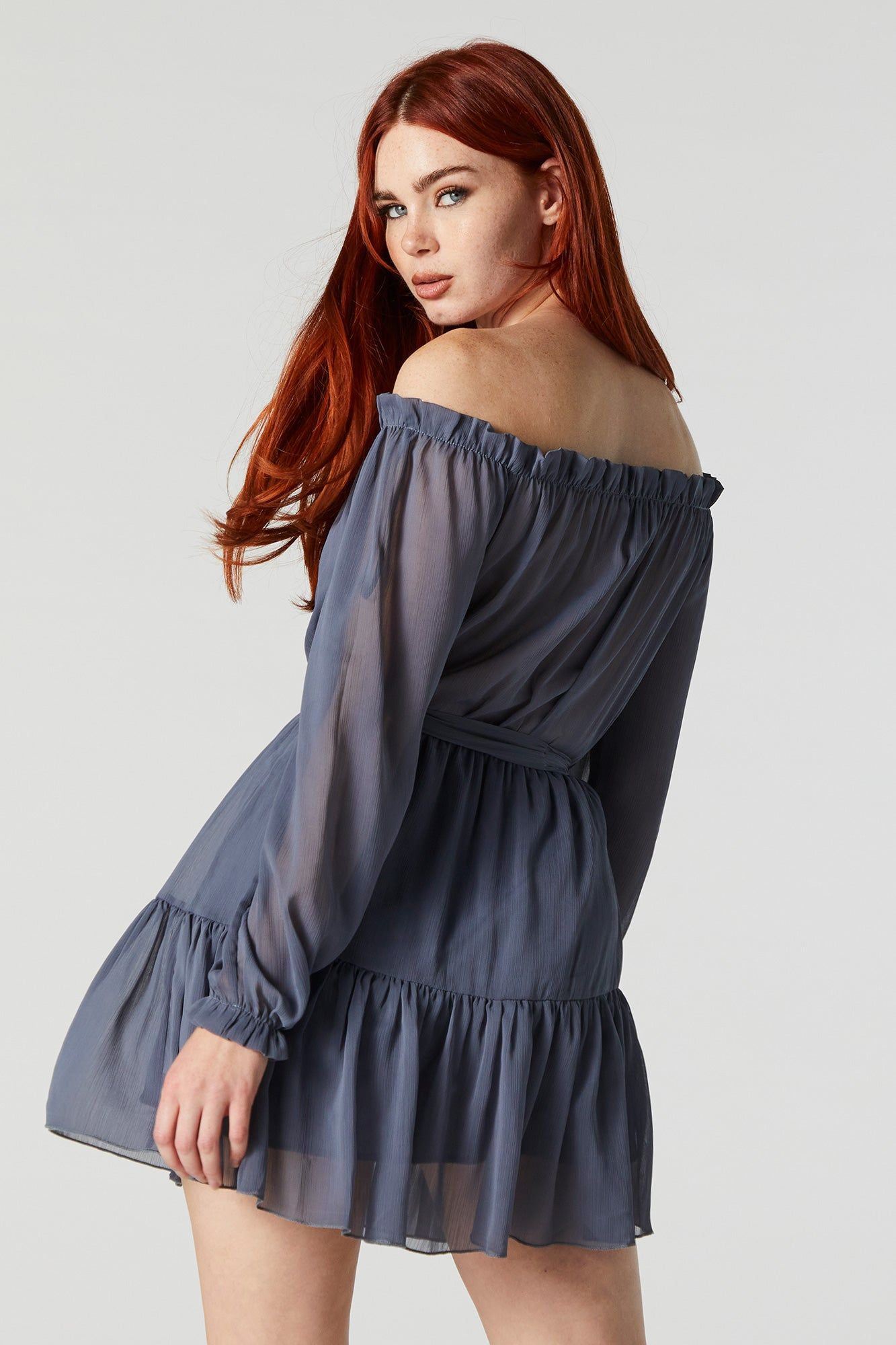 Chiffon Belted Off Shoulder Mini Dress sold by Urban Planet product image thumbnail 2