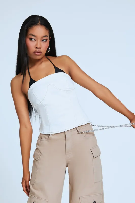 Haut bustier tubulaire en denim sold by Urban Planet