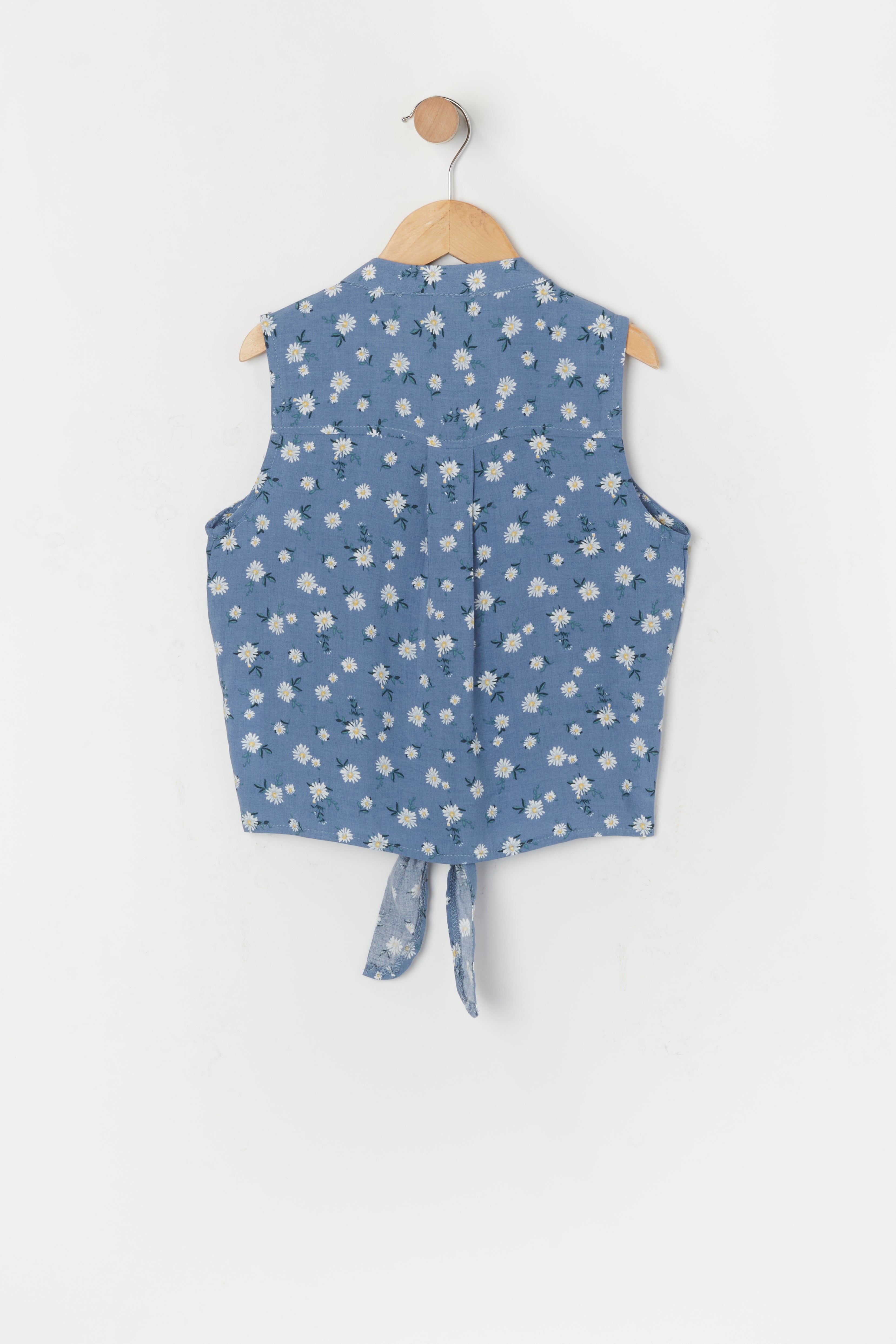 Girls Blue Floral Front Tie Tank sold by Urban Planet product image thumbnail 2