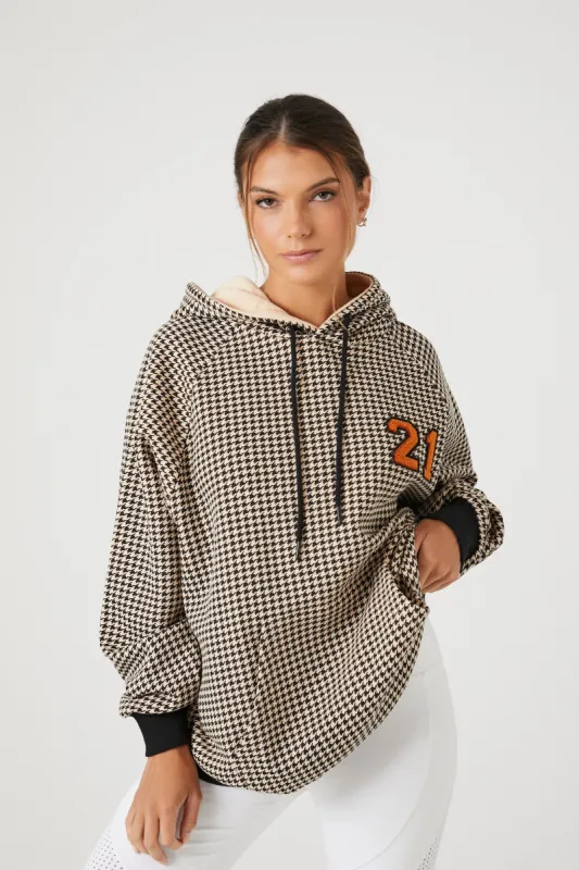 Haut à capuchon en molleton avec motif pied-de-poule et empiècement 21 sold by Urban Planet