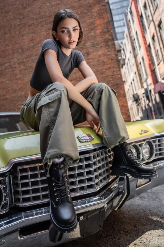 Faux-Leather Lace-Up Buckled Boot sold by Urban Planet