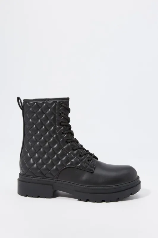 Faux-Leather Quilted Lace-Up Boot sold by Urban Planet